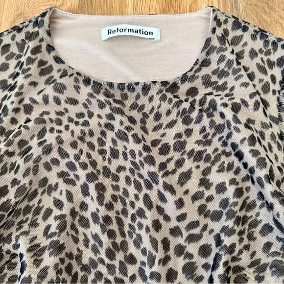 Reformation Leopard Sheer Sleeves Tomas Long Sleeve Mini Dress Sz XS - Picture 5 of 7